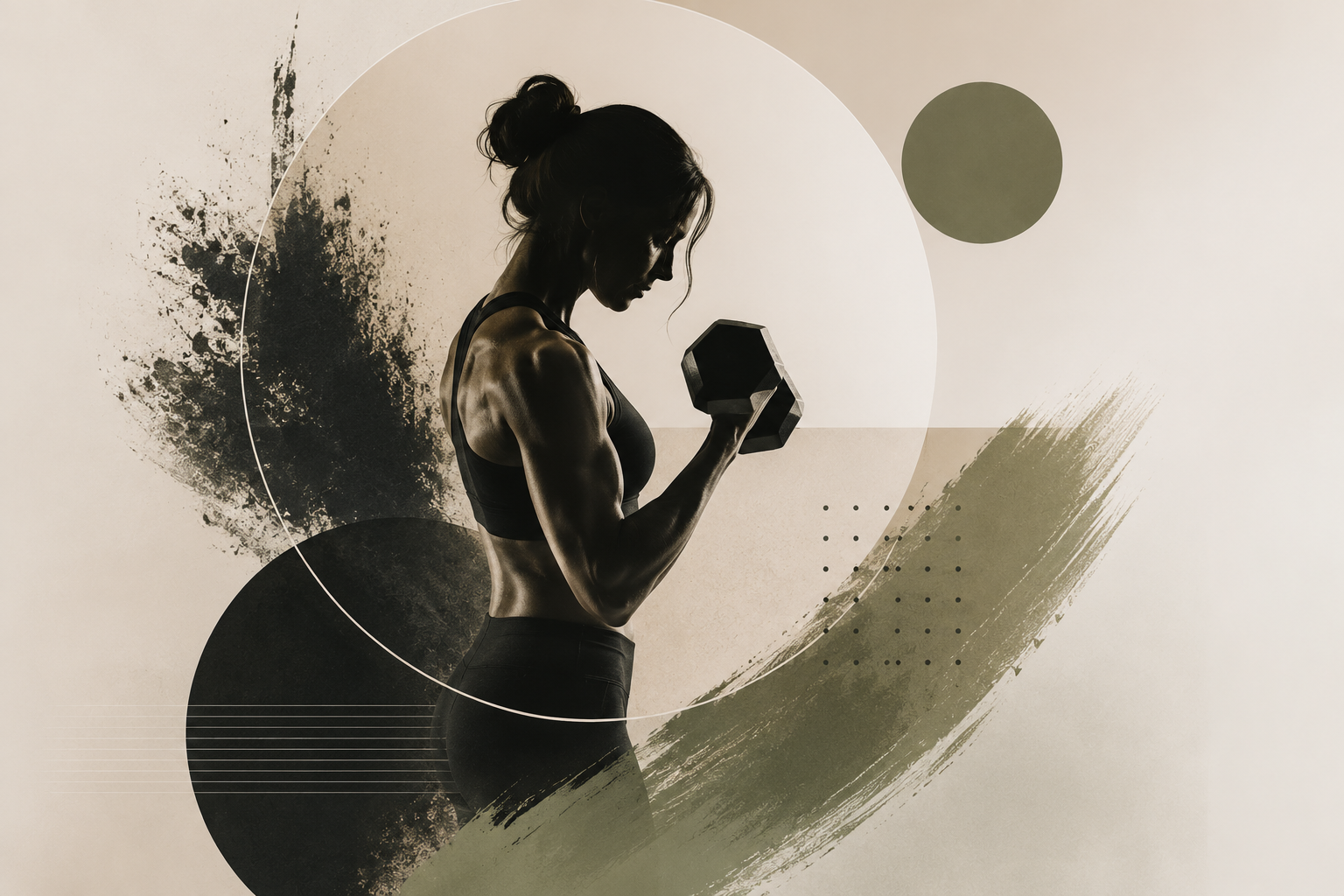Editorial silhouette of a woman training with a dumbbell.